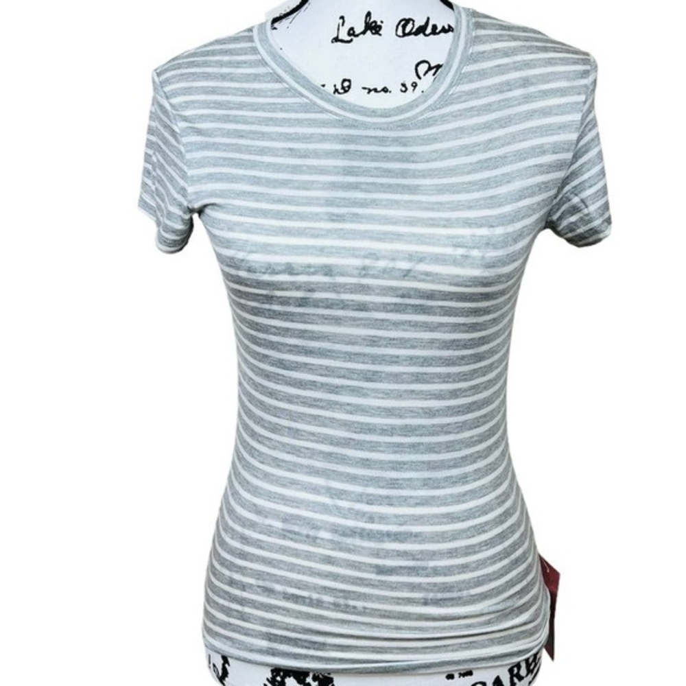 Haley & June gray  stripes tee women short sleeve crew neck top size M
